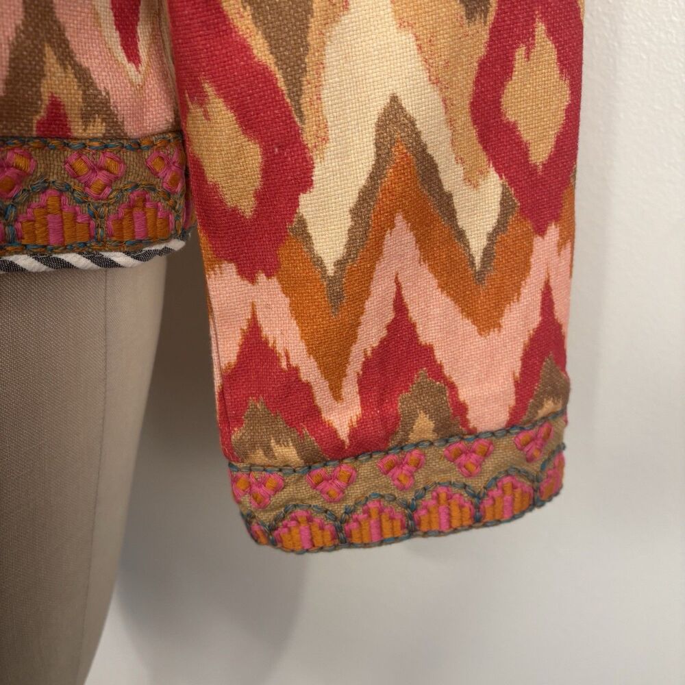 Sundance Womens M Amara Jacket Orange Geometric Print 100% Cotton Reversible - Picture 6 of 13